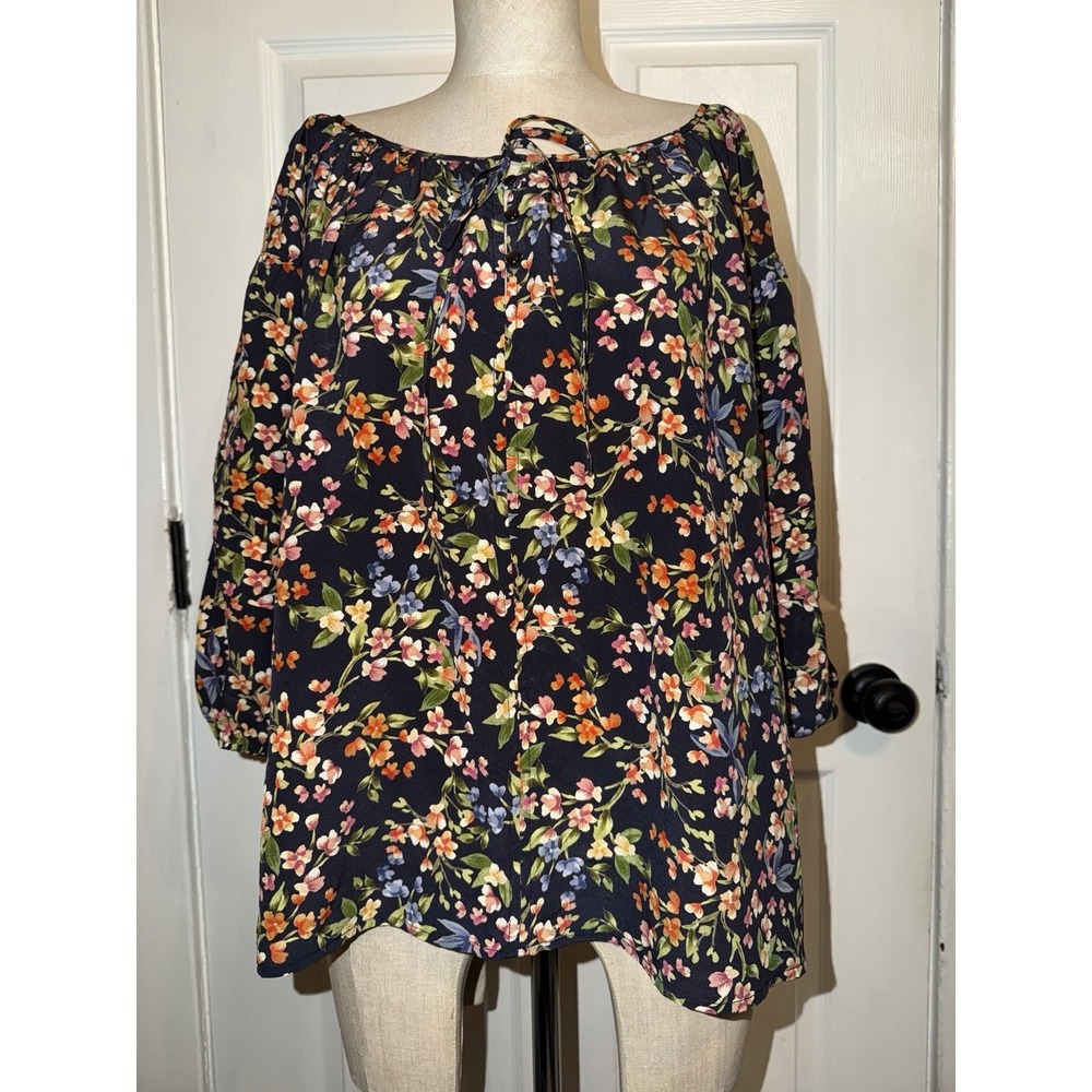 Johnny Was JADE Rocco 100%‎ Silk Floral Print Peasant Tunic Blouse Top Size XS